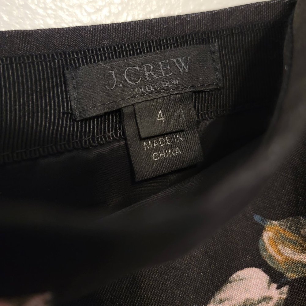 J. Crew Collection Black & Rose Motif Skirt Size 4